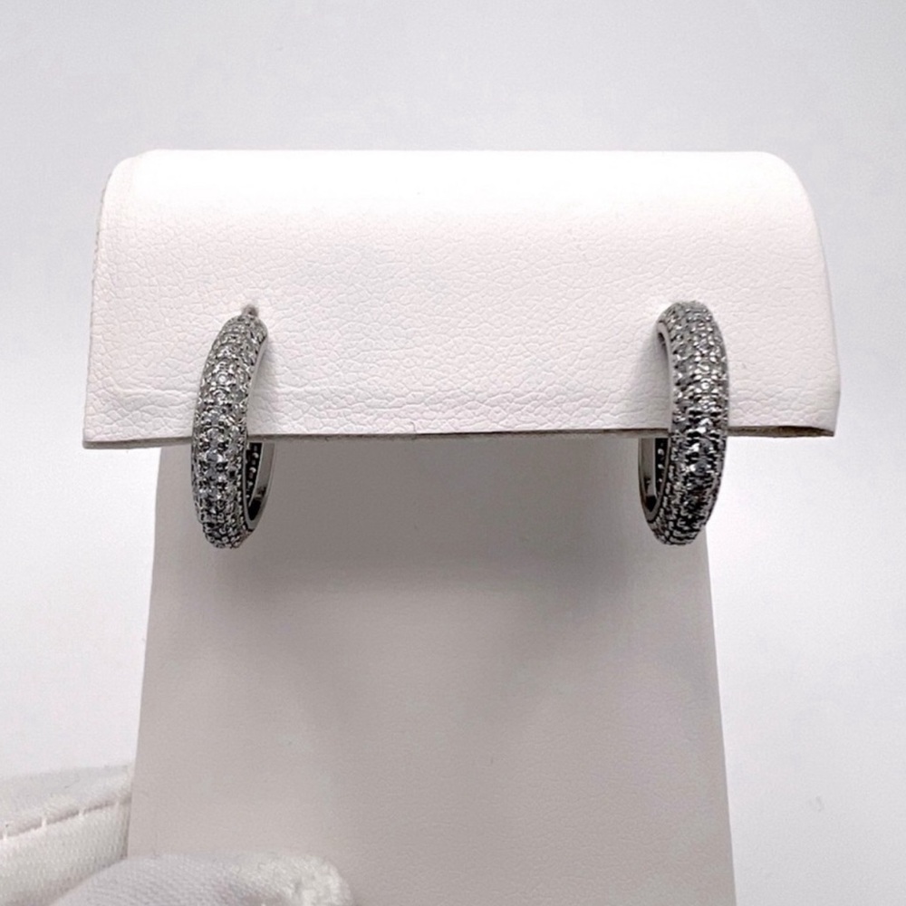 .925 Sterling Silver Pave Cz 16mm Post Hoop Earrings - Picture 9 of 15